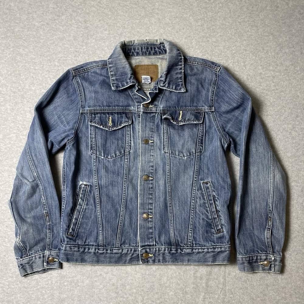 Old Navy Denim Trucker Jacket Womens Medium Blue Faded Jean Coat 90s Indie Sleaz